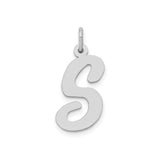 14k White Gold Script Initial S Pendant Charm, Polished Uppercase Letter Jewelry