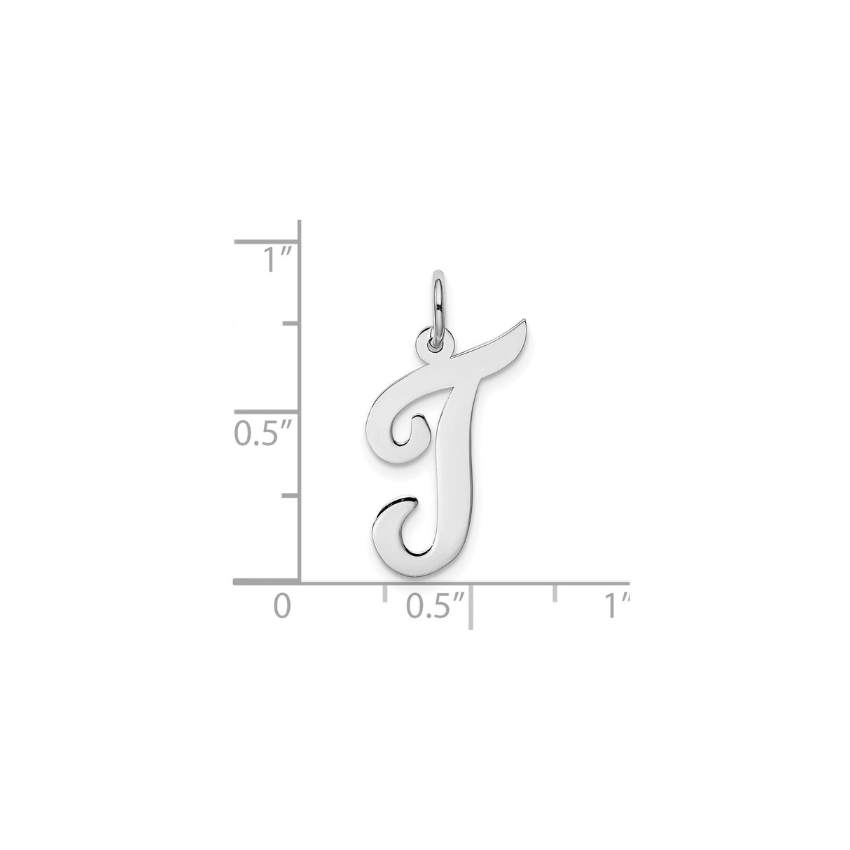 14k White Gold Script Uppercase J Initial Pendant, Polished Flat Letter Charm for Women