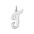 14k White Gold Script Uppercase J Initial Pendant, Polished Flat Letter Charm for Women