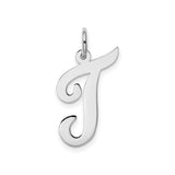 14k White Gold Script Uppercase J Initial Pendant, Polished Flat Letter Charm for Women