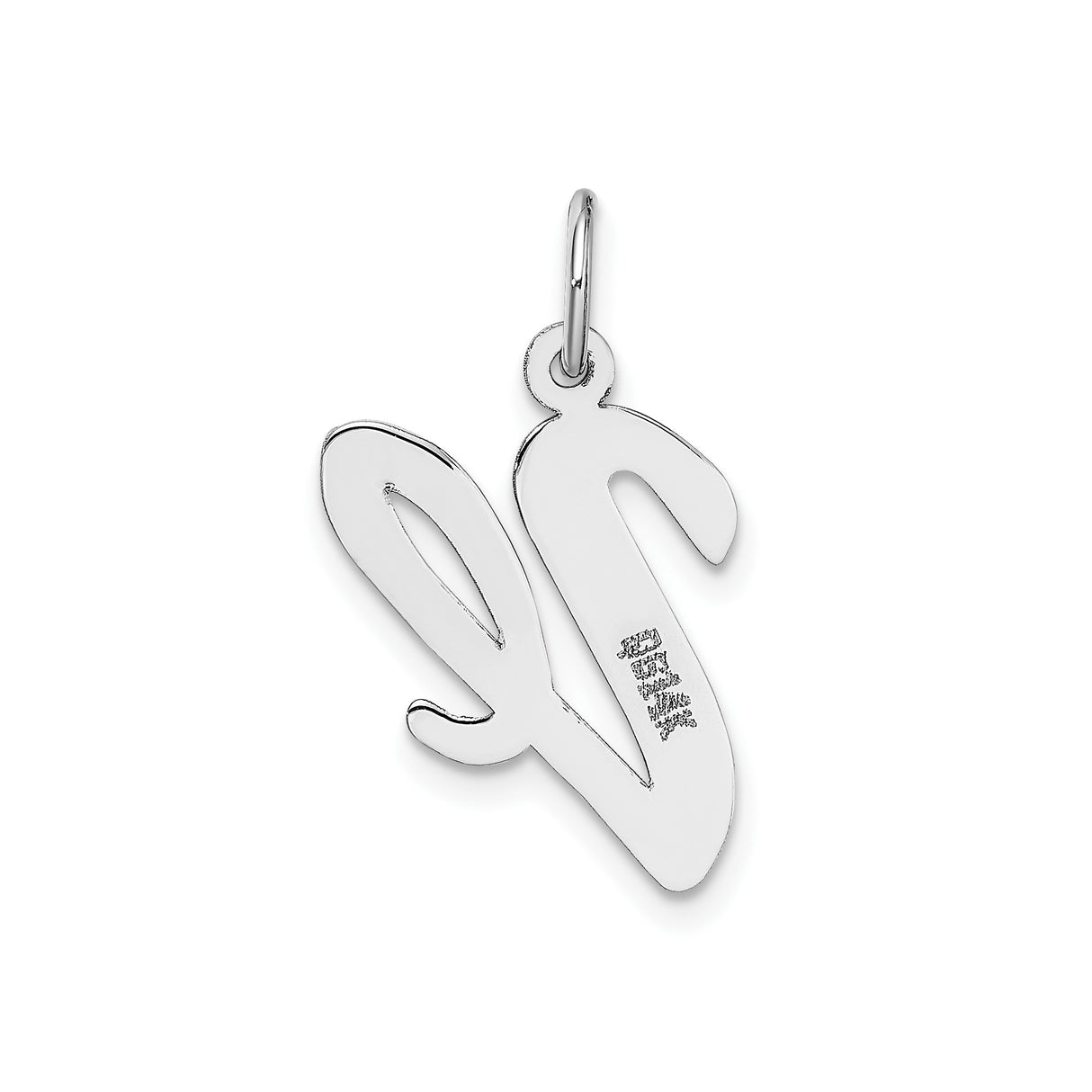 14k White Gold Script Initial V Pendant, Polished Cursive Letter Charm for Women