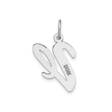 14k White Gold Script Initial V Pendant, Polished Cursive Letter Charm for Women