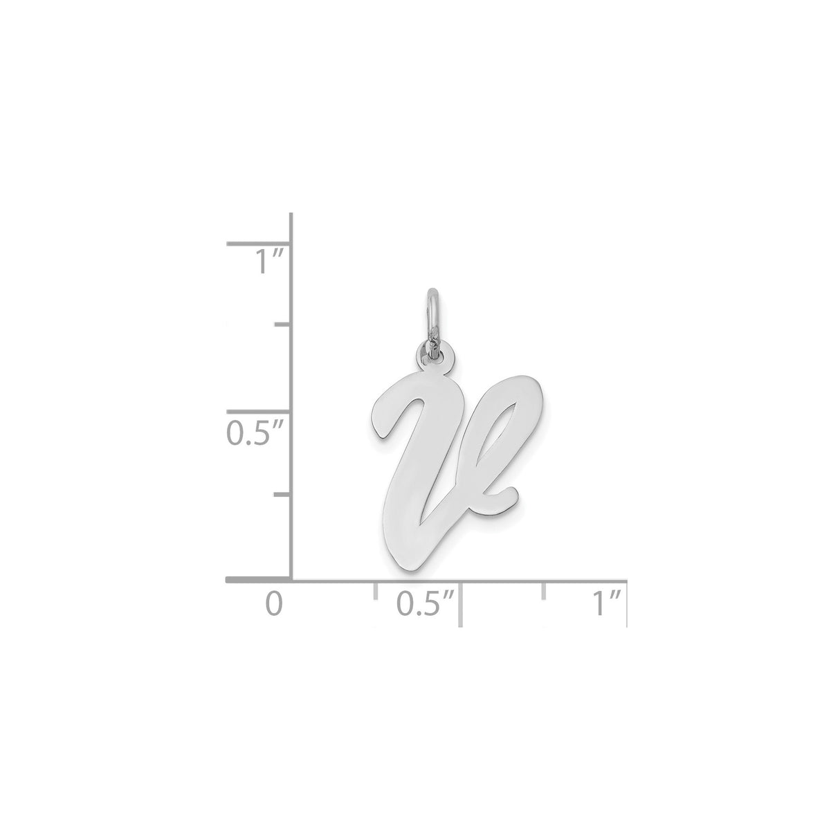 14k White Gold Script Initial V Pendant, Polished Cursive Letter Charm for Women