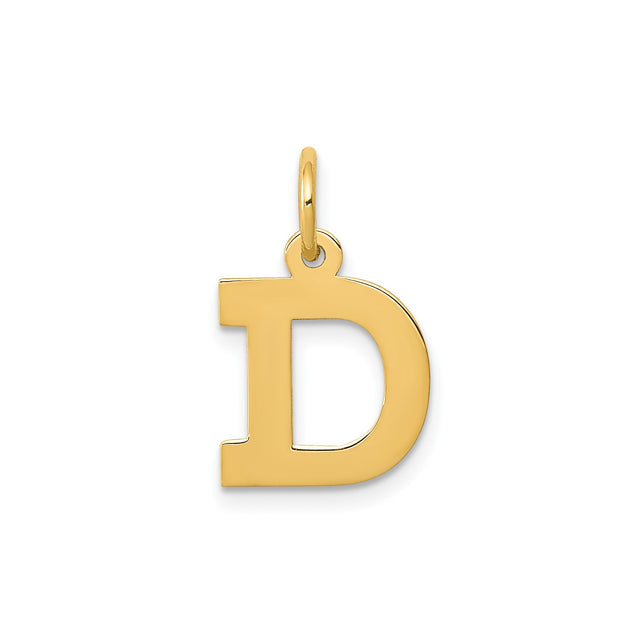 14k Yellow Gold Initial D Pendant Charm, Polished Block Letter Design, Minimalist Jewelry
