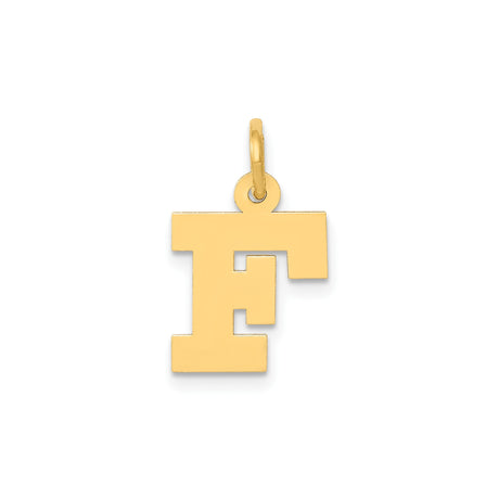 14k Yellow Gold Letter F Pendant Charm, Polished Block Initial Monogram Jewelry for Women and Unisex