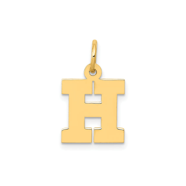 14k Yellow Gold Letter H Pendant Charm, High Polish Initial Jewelry for Women or Unisex Wear