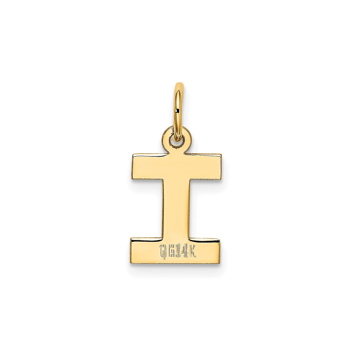 14k Yellow Gold Letter I Pendant Charm, Polished Block Initial, Unisex Minimalist Jewelry