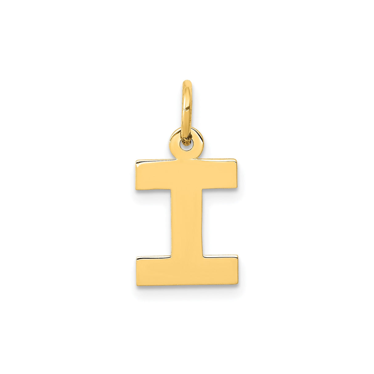 14k Yellow Gold Letter I Pendant Charm, Polished Block Initial, Unisex Minimalist Jewelry