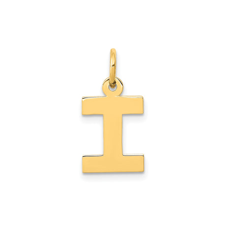 14k Yellow Gold Letter I Pendant Charm, Polished Block Initial, Unisex Minimalist Jewelry