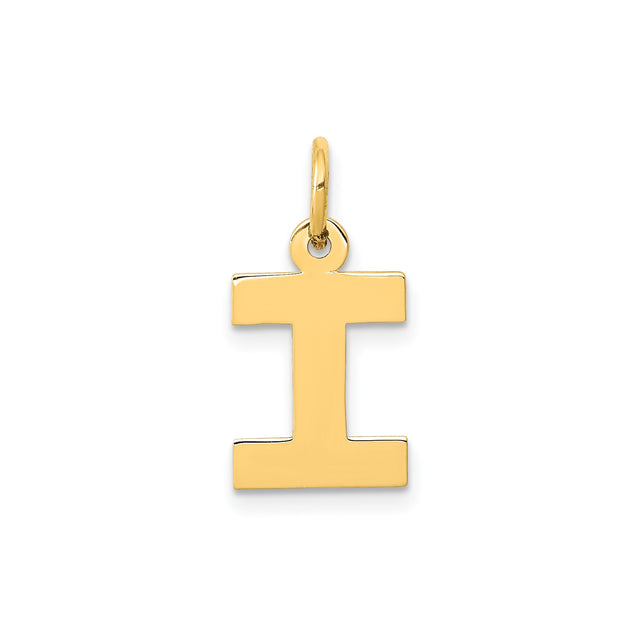 14k Yellow Gold Letter I Pendant Charm, Polished Block Initial, Unisex Minimalist Jewelry