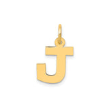 14k Yellow Gold Letter J Pendant Charm, Polished Block Initial Monogram Jewelry for Women or Unisex