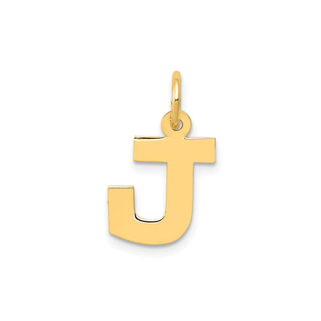 14k Yellow Gold Letter J Pendant Charm, Polished Block Initial Monogram Jewelry for Women or Unisex