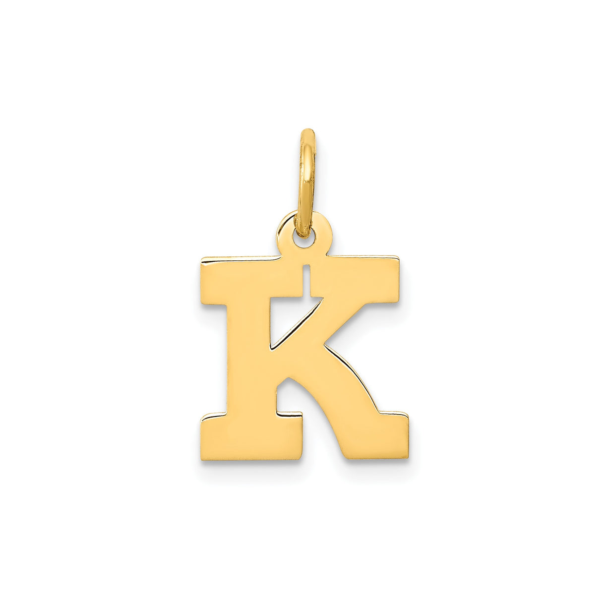 14k Yellow Gold Initial K Pendant, Bold Block Letter Charm with Polished Finish