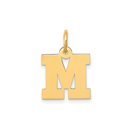 14k Yellow Gold Letter M Pendant, Bold Block Initial Charm for Women or Unisex Wear