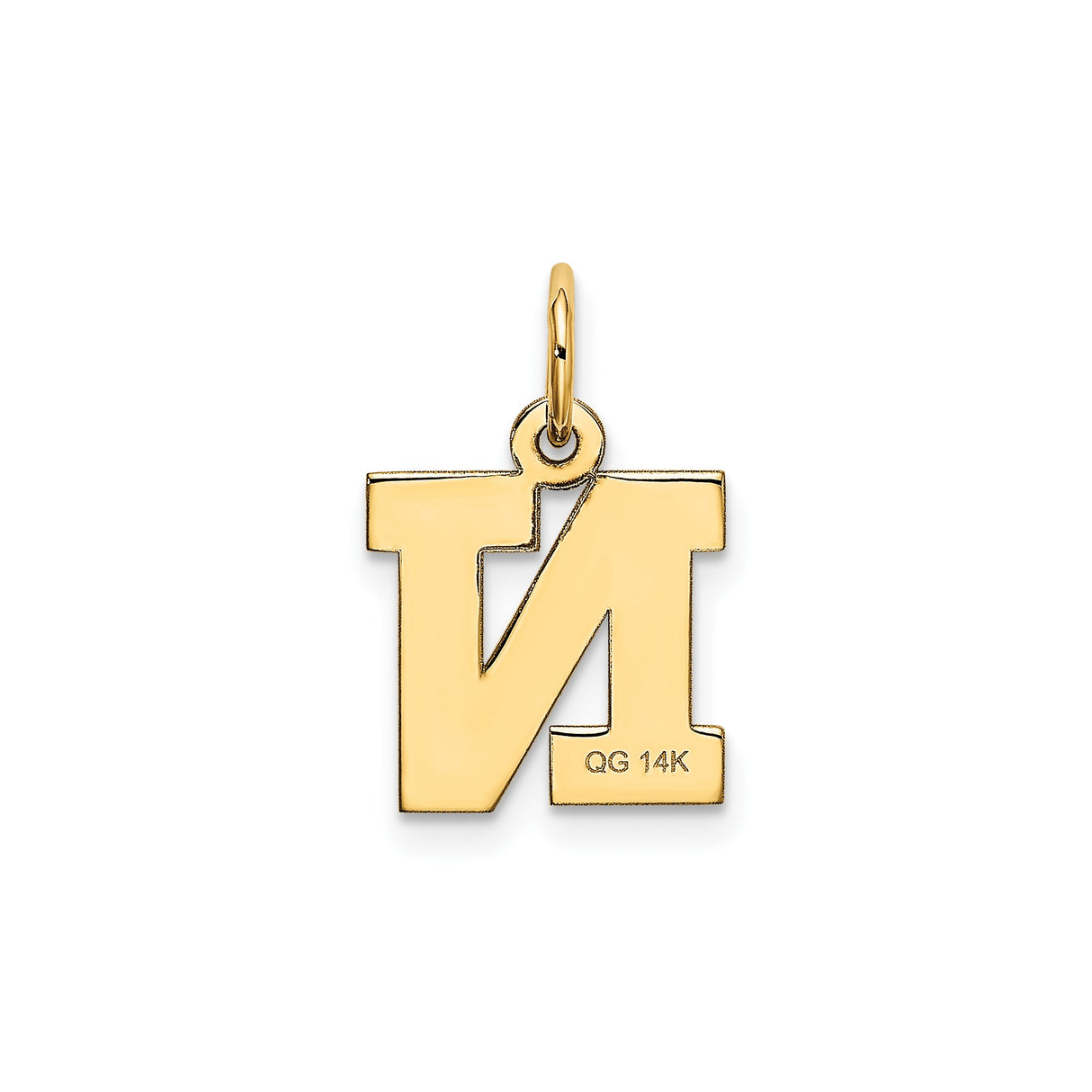 14k Yellow Gold Initial N Pendant Charm, Block Letter Alphabet Design, Polished Finish