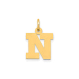 14k Yellow Gold Initial N Pendant Charm, Block Letter Alphabet Design, Polished Finish