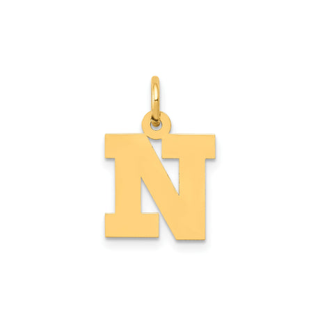 14k Yellow Gold Initial N Pendant Charm, Block Letter Alphabet Design, Polished Finish