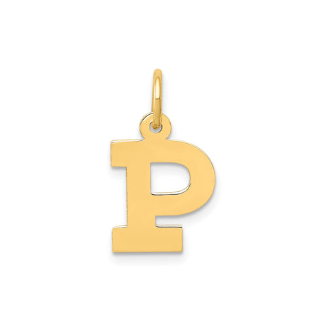 14k Yellow Gold Block Letter P Pendant Charm, Polished Capital Initial Jewelry for Unisex Wear