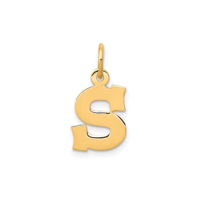 14k Yellow Gold Dollar Sign Pendant, Polished Hip Hop Money Symbol Charm for Men and Women