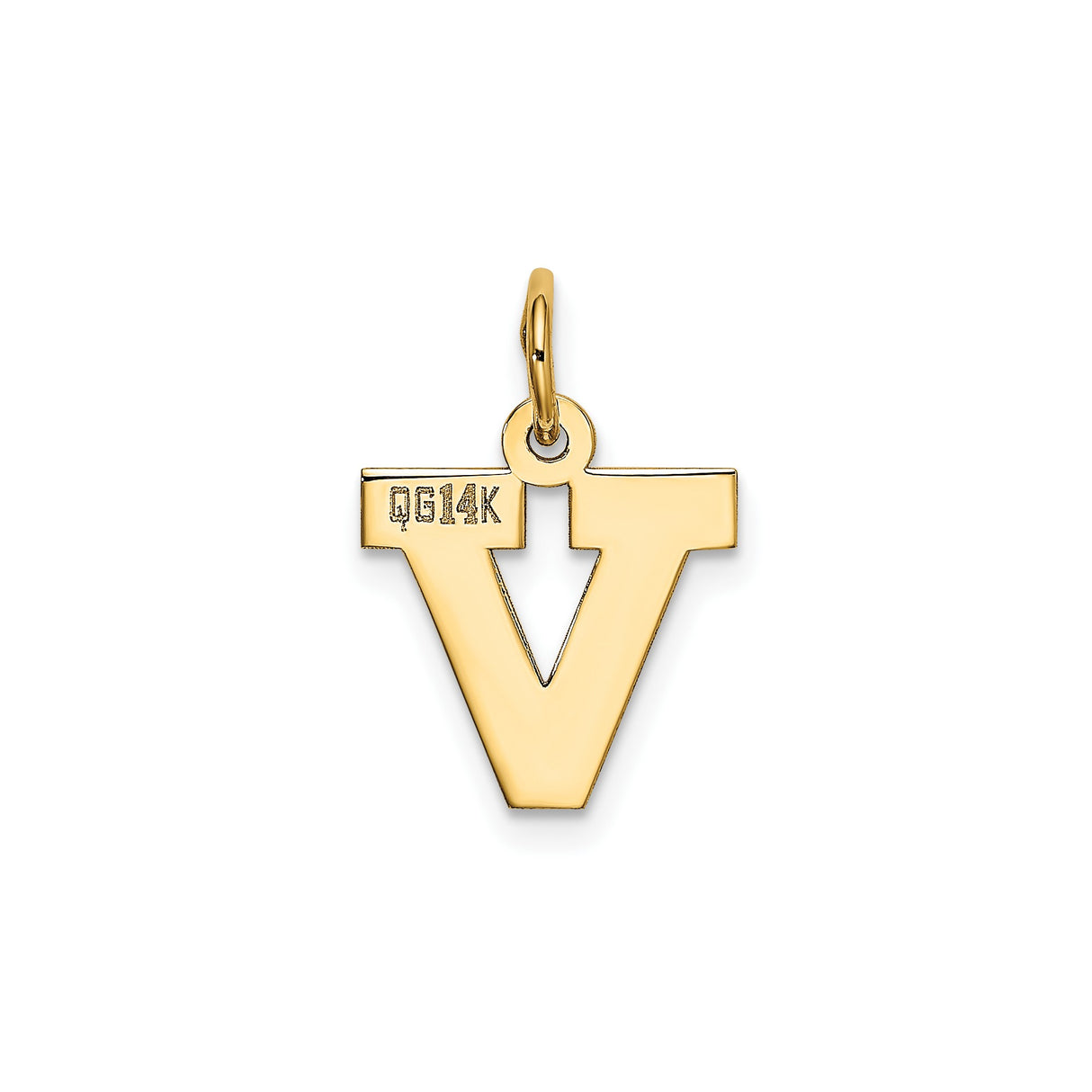 14k Yellow Gold Letter V Pendant with Cutout Cross, Christian Initial Charm
