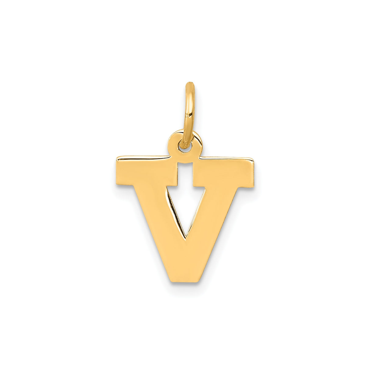 14k Yellow Gold Letter V Pendant with Cutout Cross, Christian Initial Charm