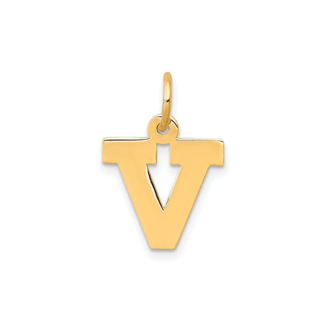 14k Yellow Gold Letter V Pendant with Cutout Cross, Christian Initial Charm