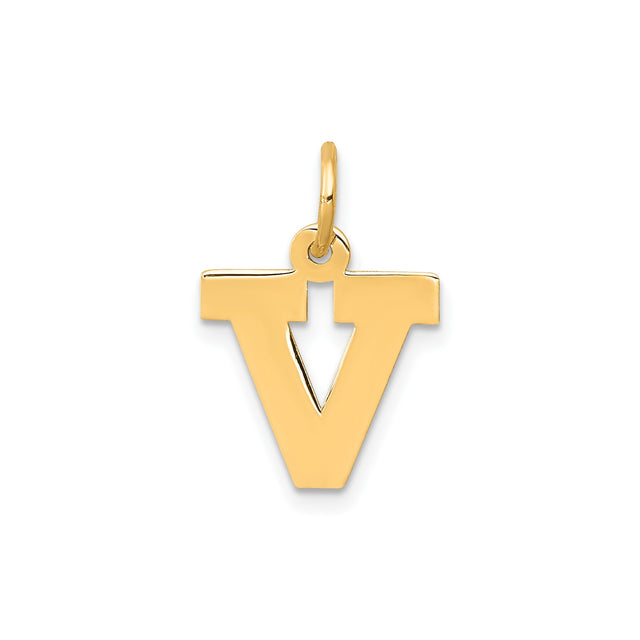 14k Yellow Gold Letter V Pendant with Cutout Cross, Christian Initial Charm
