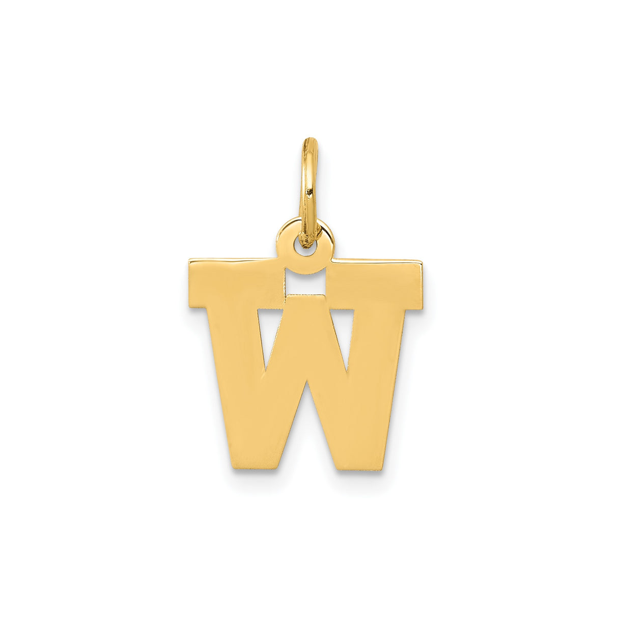 14k Yellow Gold W Initial Pendant Charm, Polished Block Letter Design, Small Alphabet Jewelry