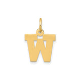 14k Yellow Gold W Initial Pendant Charm, Polished Block Letter Design, Small Alphabet Jewelry