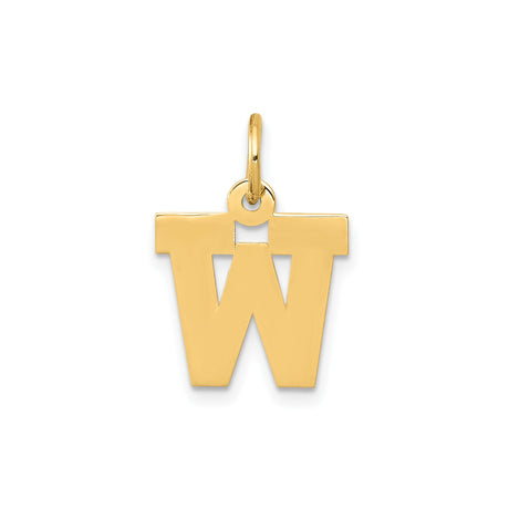 14k Yellow Gold W Initial Pendant Charm, Polished Block Letter Design, Small Alphabet Jewelry