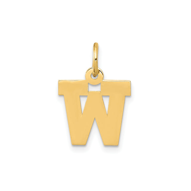 14k Yellow Gold W Initial Pendant Charm, Polished Block Letter Design, Small Alphabet Jewelry