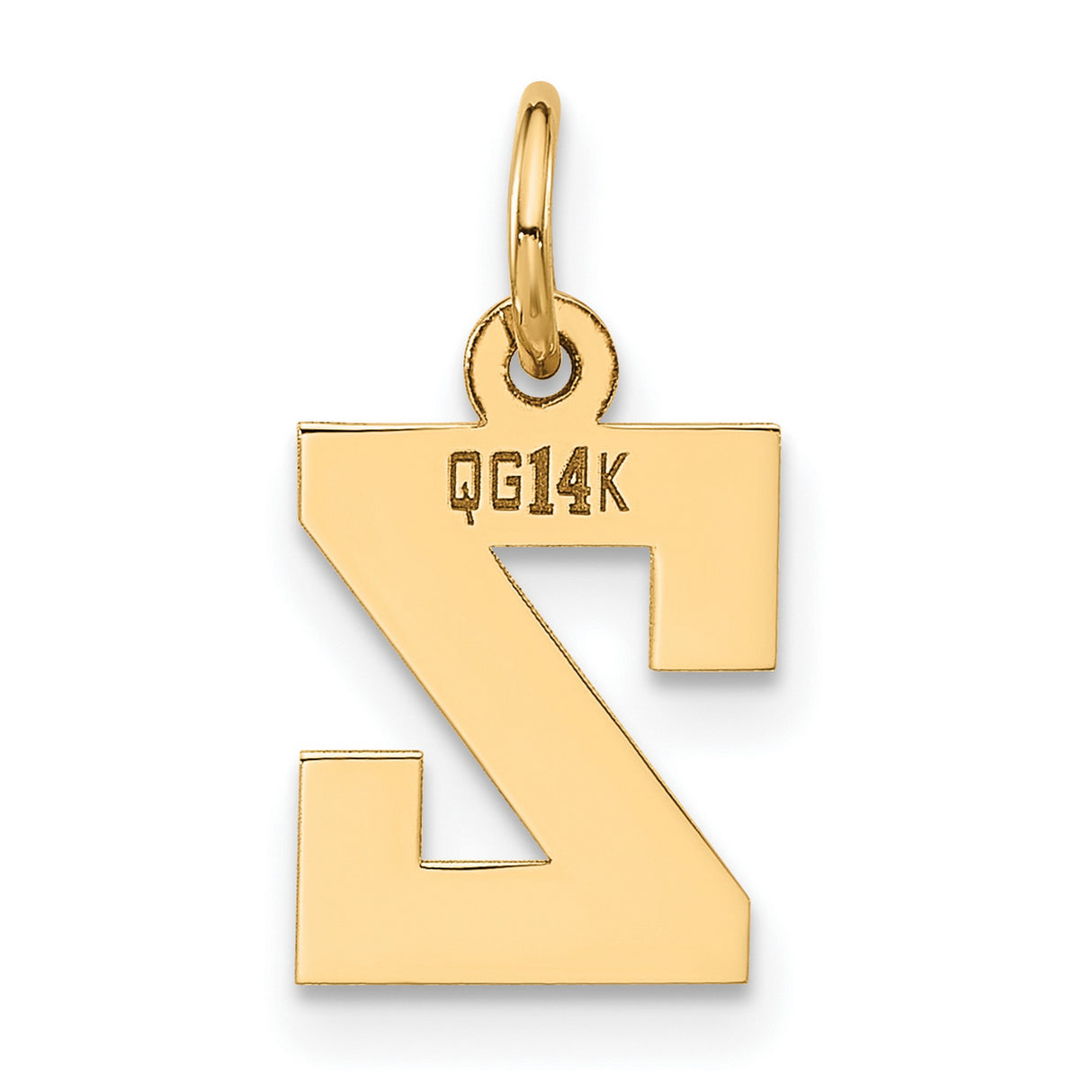 14k Yellow Gold Letter Z Pendant Charm, Polished Block Font Initial Jewelry for Women or Unisex Wear