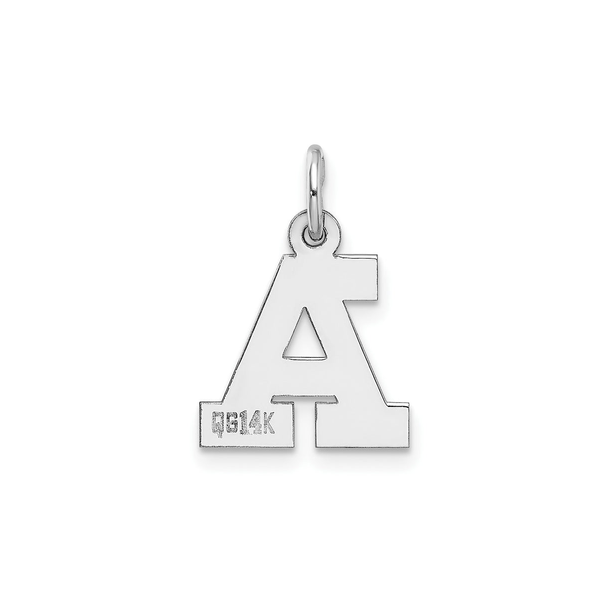 14k White Gold Initial A Pendant, Bold Block Letter Charm, Unisex Monogram Jewelry