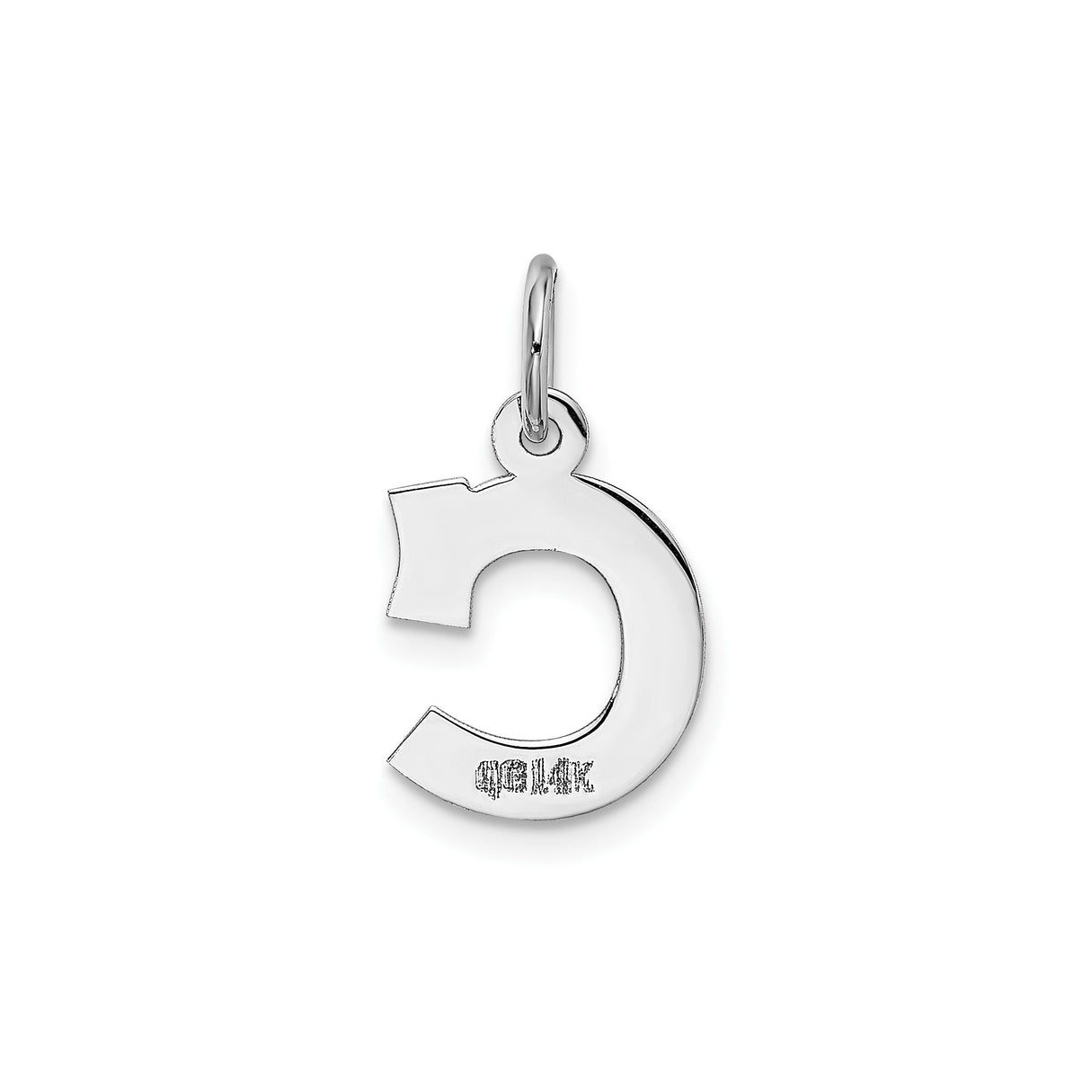 14k White Gold Letter C Pendant, Block Initial Charm with Polished Finish, Minimalist Design