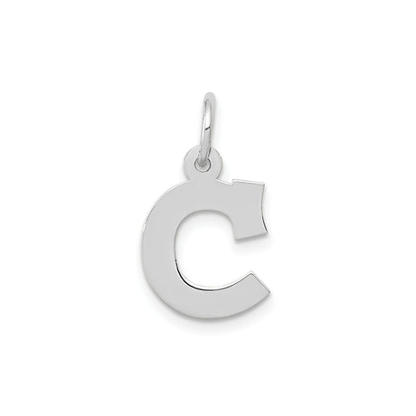 14k White Gold Letter C Pendant, Block Initial Charm with Polished Finish, Minimalist Design