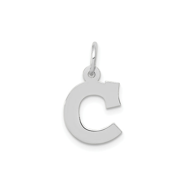 14k White Gold Letter C Pendant, Block Initial Charm with Polished Finish, Minimalist Design