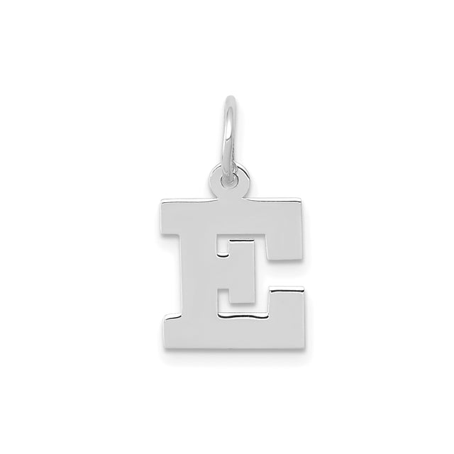 14k White Gold Letter E Pendant Charm, Bold Polished Initial, Unisex Custom Alphabet Jewelry