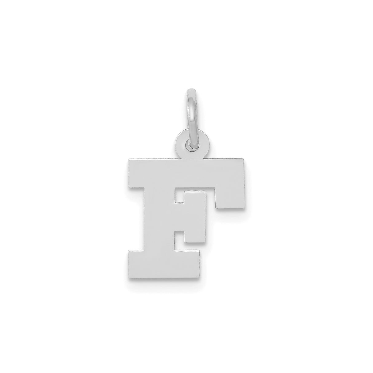 14k White Gold Initial Pendant, Bold Block Letter F Charm, Unisex Monogram Jewelry
