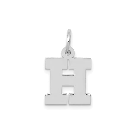 14k White Gold Initial Pendant Charm, Bold Block Letter H Design, Polished Finish
