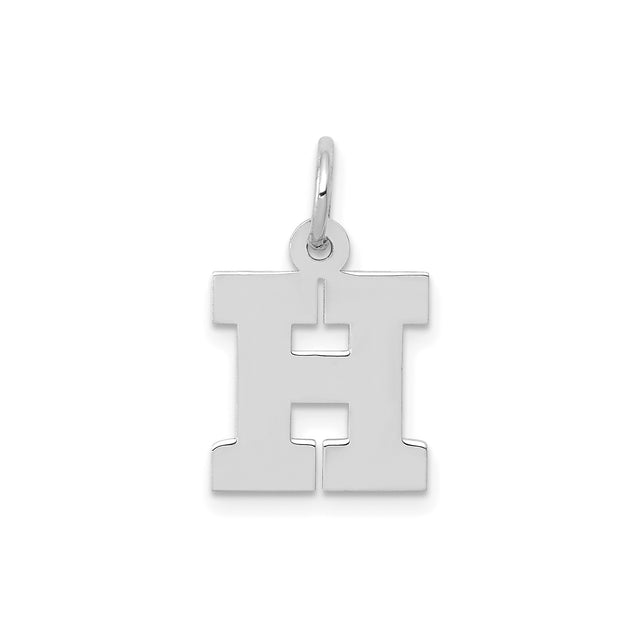 14k White Gold Initial Pendant Charm, Bold Block Letter H Design, Polished Finish