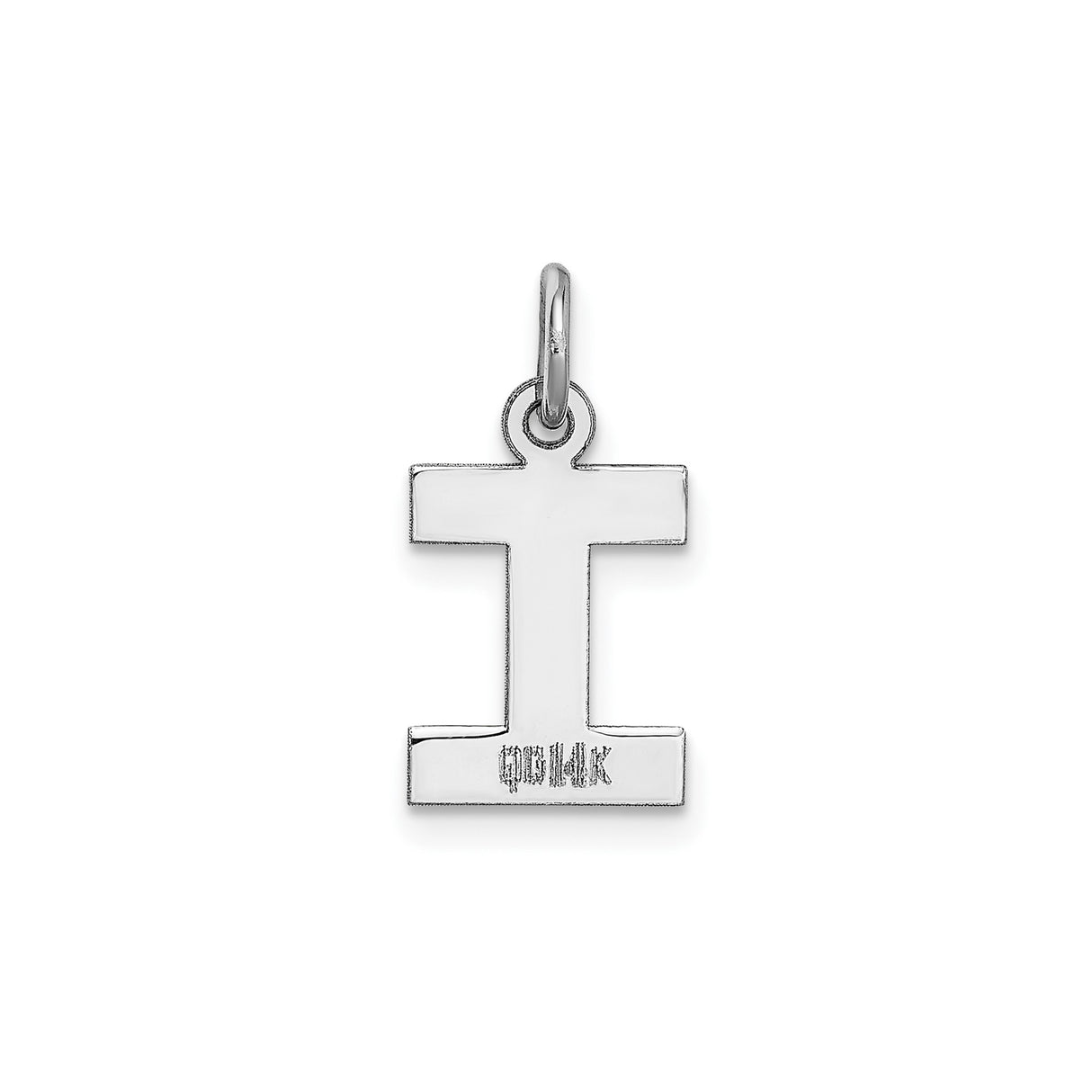 14k White Gold Letter I Pendant, Polished Block Initial Charm for Women and Men