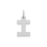 14k White Gold Letter I Pendant, Polished Block Initial Charm for Women and Men