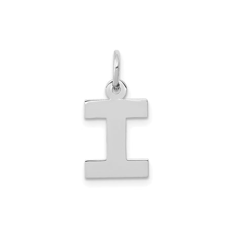 14k White Gold Letter I Pendant, Polished Block Initial Charm for Women and Men
