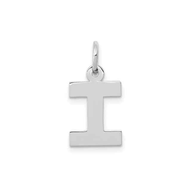 14k White Gold Letter I Pendant, Polished Block Initial Charm for Women and Men