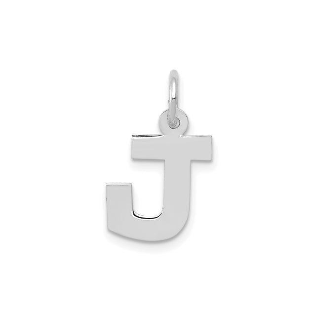 14k White Gold Initial Pendant Charm, Polished Block Letter J, Minimalist Monogram Style