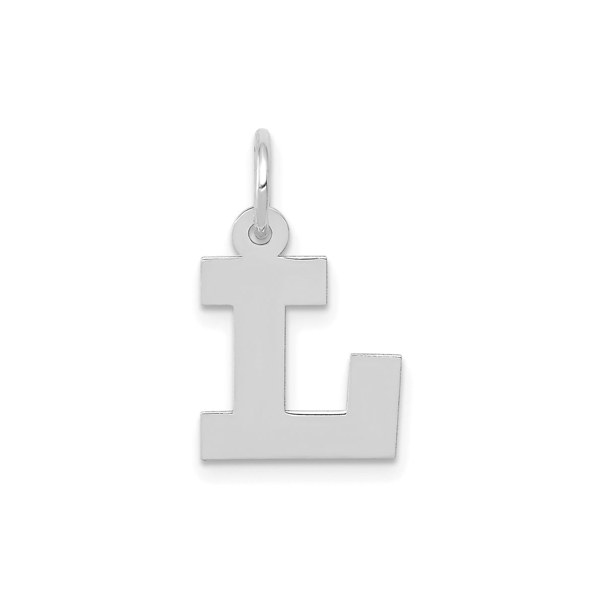14k White Gold Initial L Pendant, Polished Block Letter Charm for Women or Unisex Wear
