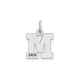 14k White Gold Letter M Pendant Charm with Polished Finish, Block Initial Design for Women