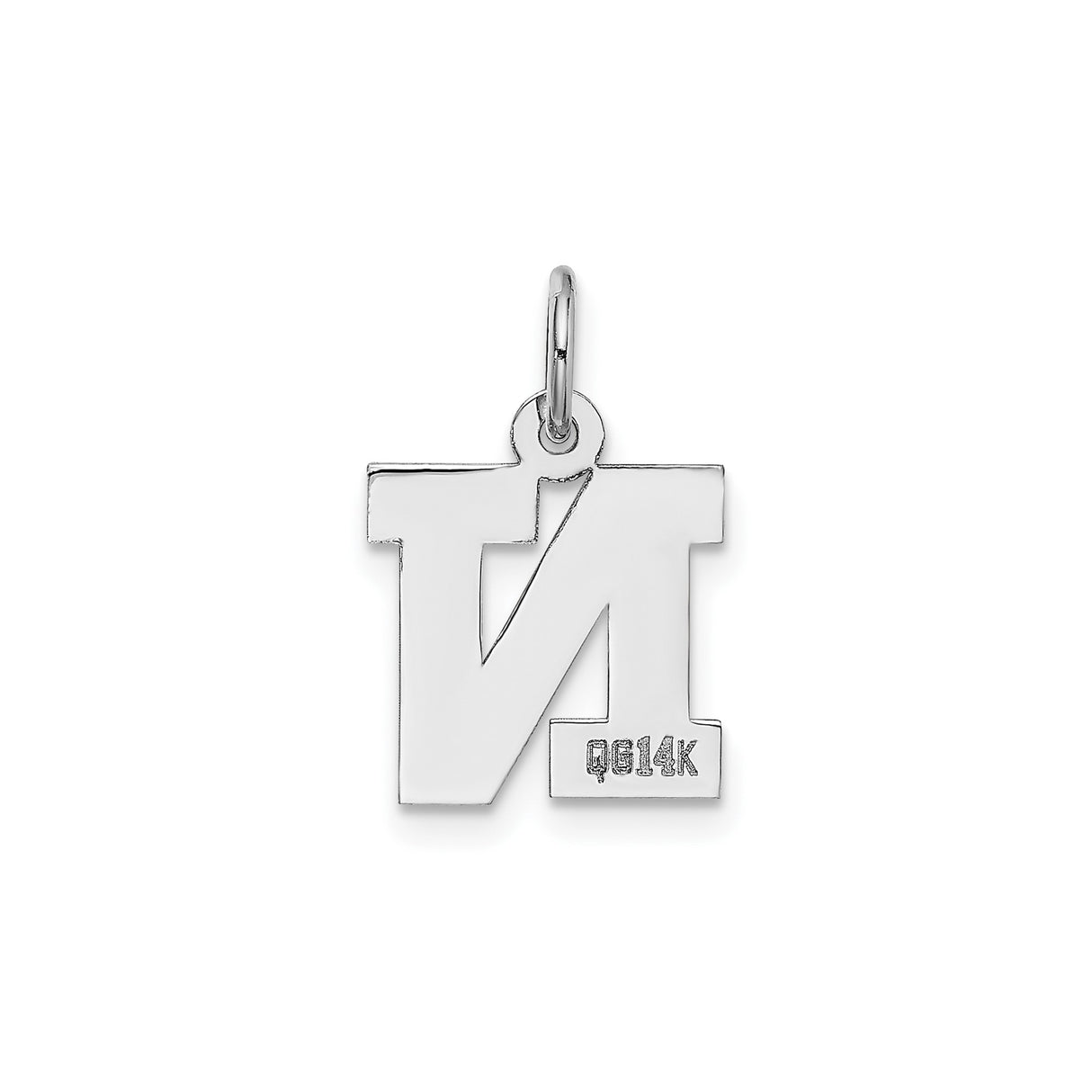 14k White Gold Letter N Pendant Charm, Bold Block Initial Jewelry for Women or Unisex Wear