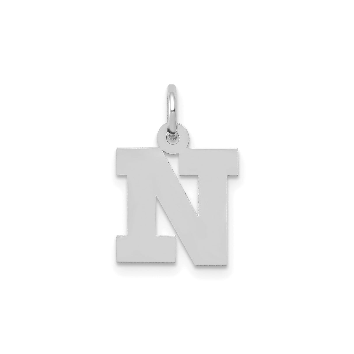 14k White Gold Letter N Pendant Charm, Bold Block Initial Jewelry for Women or Unisex Wear