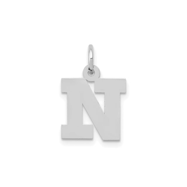 14k White Gold Letter N Pendant Charm, Bold Block Initial Jewelry for Women or Unisex Wear